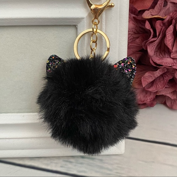Fluffy Black Owl with Glasses Pom Pom Keychain - Picture 9 of 14
